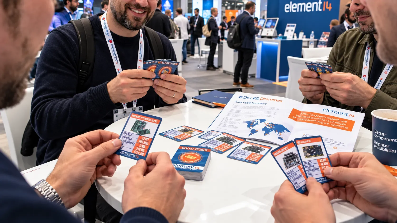 people playing element14 top trumps card game
