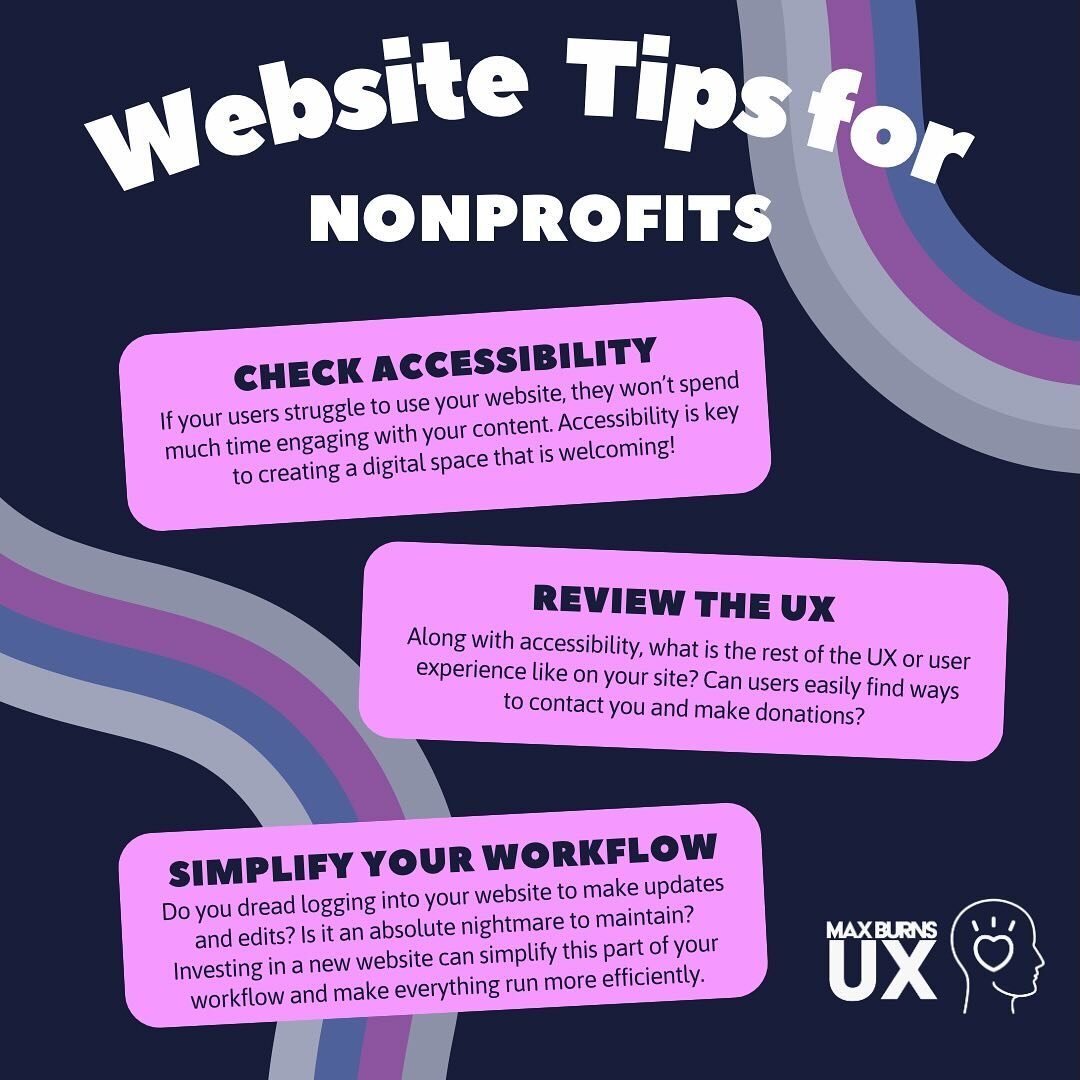 Back with more website tips for all you nonprofits out there! 🤓🏆
#KindDesign #NonProfitWebsites #UXDesign #AccessibleWebsites #WebDesigner #WorkSmarterNotHarder

Alt text: Website Tips for NonProfits

Check Accessibility: If your users struggle to 