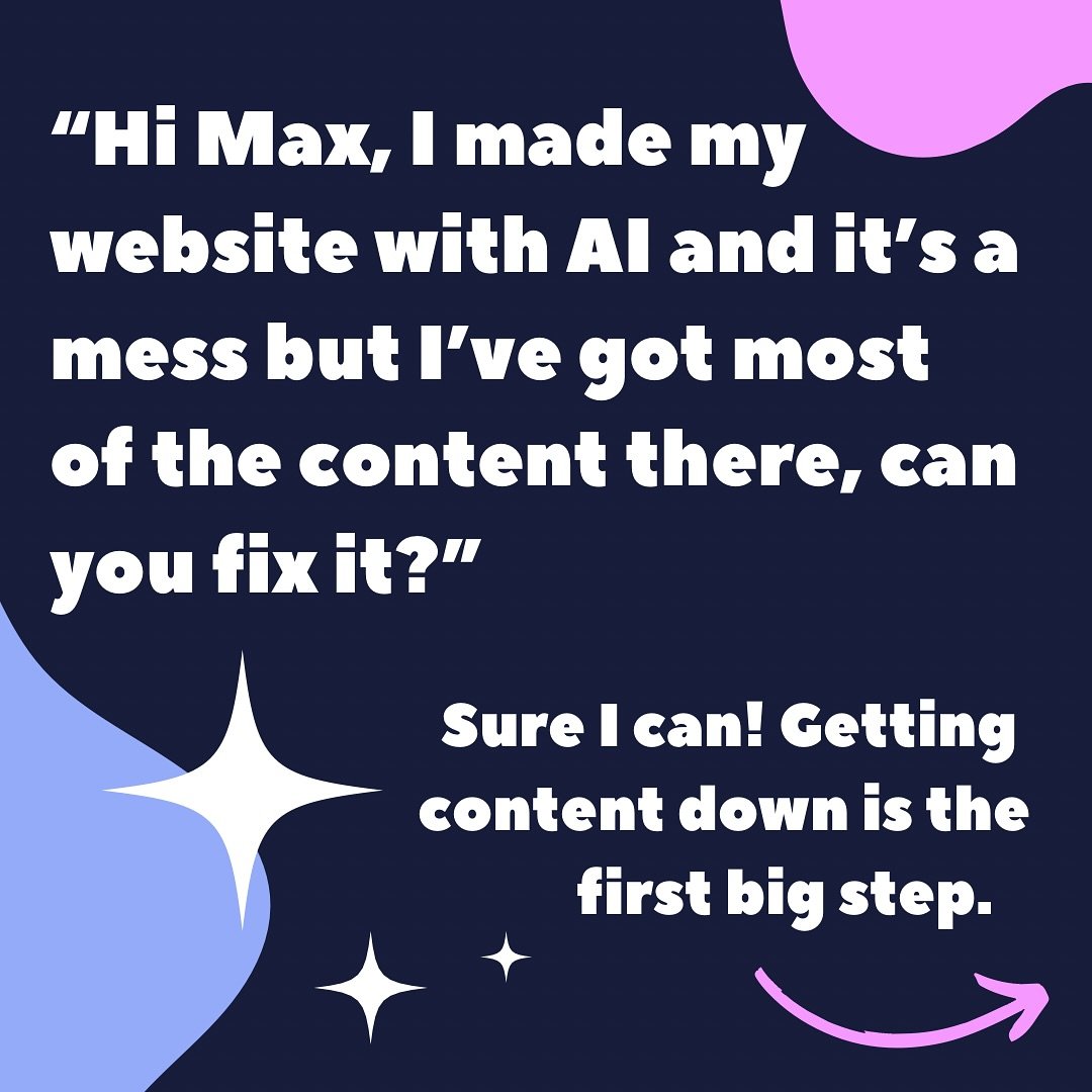 Did the robots break their promises!? 🫠
It&rsquo;s okay- I can fix that! 🤓✨

#NoGenerativeAI #KindDesign #QueerDesign #Webdesign

Image description: slide 1: dark blue background reads, &ldquo;Hi Max, I made my website with AI and it&rsquo;s a  mes