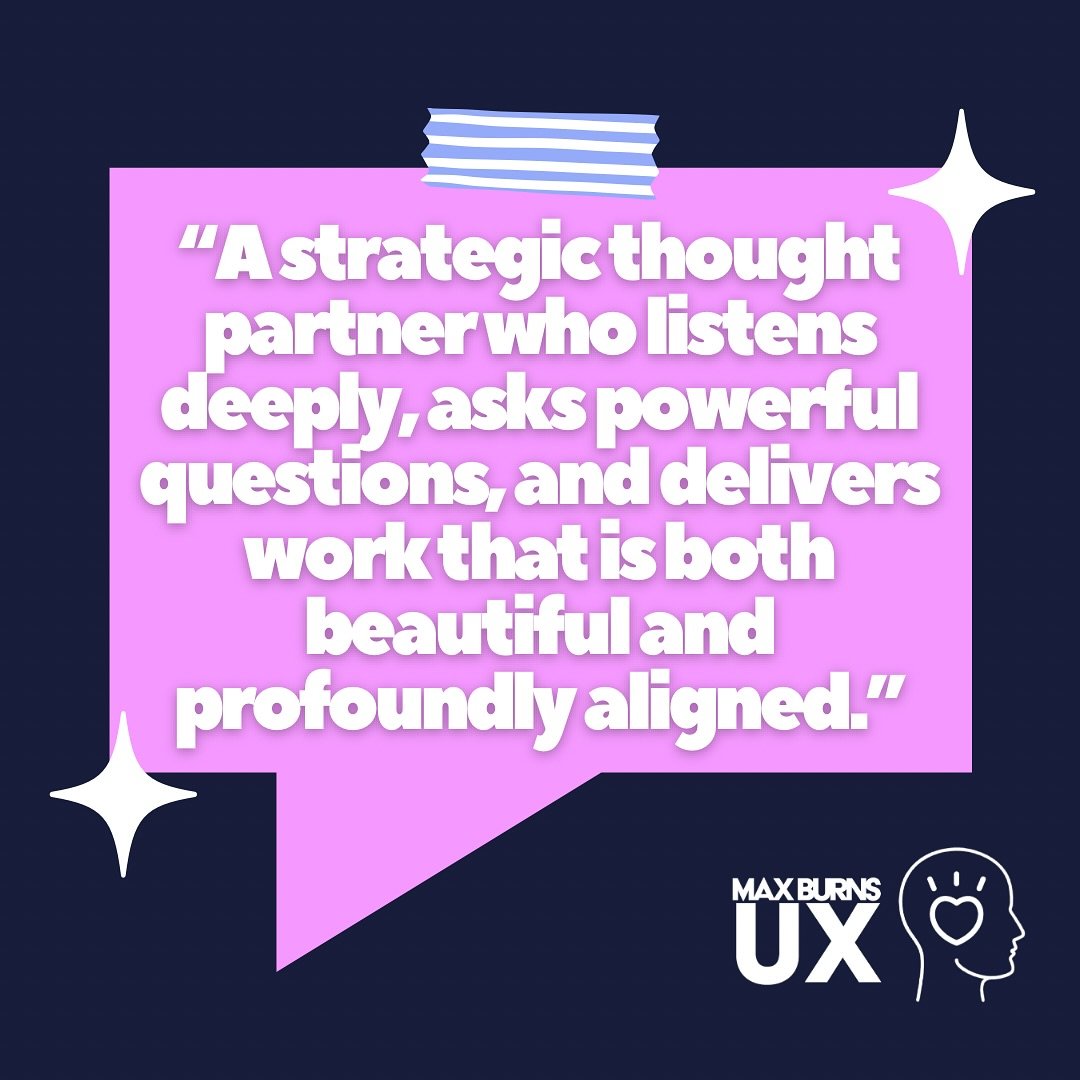 Always so honored to come alongside folks working on their dreams. 💭💓🤓

#QueerDesigner #QueerWebsites #KindDesign

Image description: dark blue background with pink callout speech bubble that says, &ldquo;A strategic thought partner who listens de