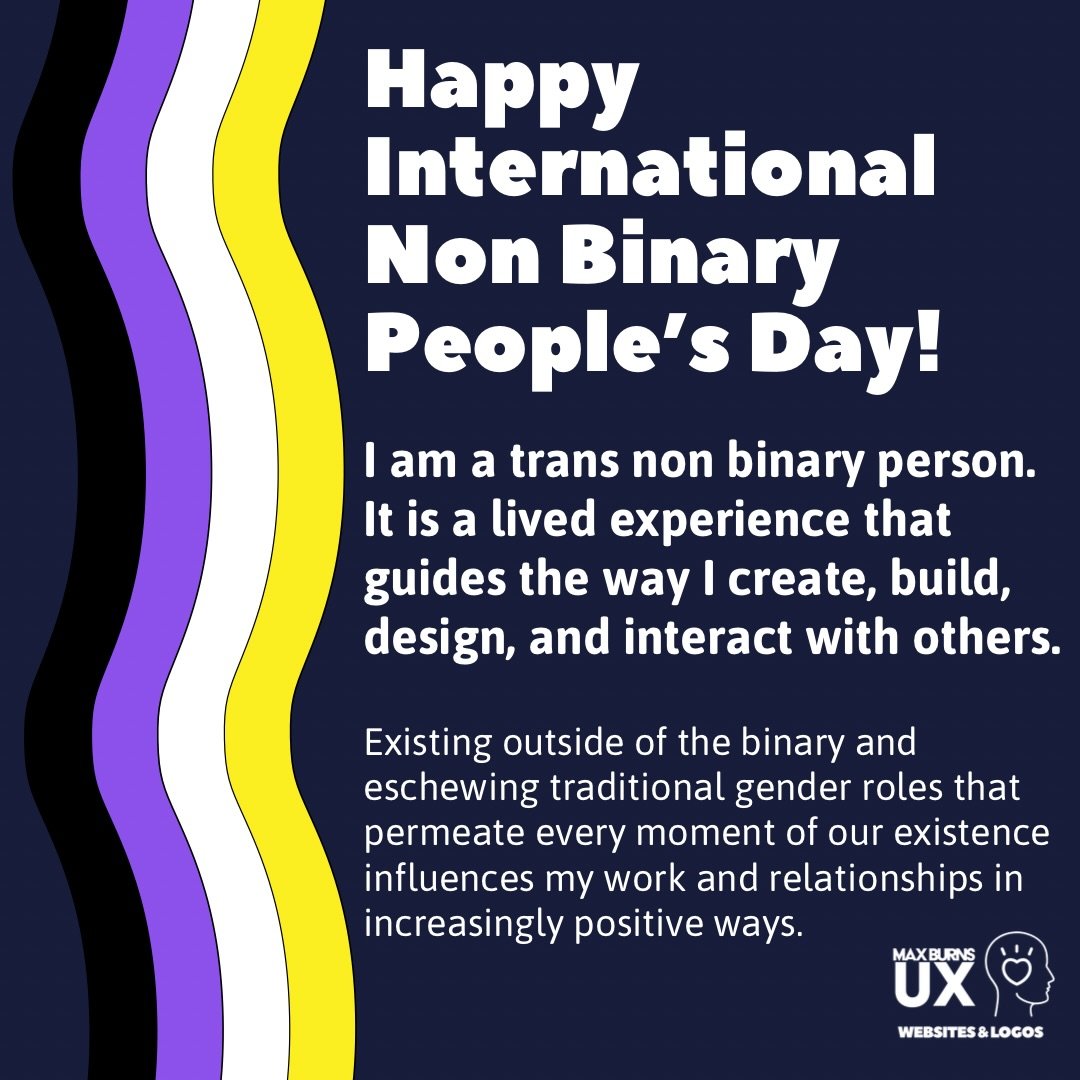 Happy International Non binary People&rsquo;s Day and Happy International Non binary Awareness Week!
🖤💜🤍💛

We&rsquo;re queer thru the year ova here!

&bull;&bull;&bull;

Image description: series of 4 slides with a wavy striped nonbinary pride fl