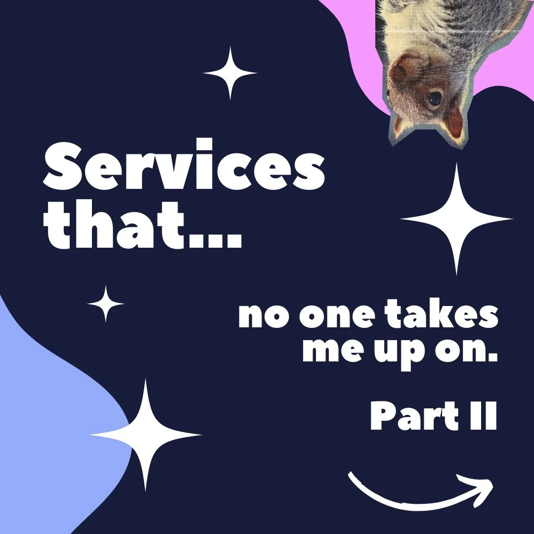 Squirrels, LaCroix, and Bad Bunny&hellip; watch out internets, we&rsquo;re coming with our brilliant ideas! 🫣🤓😂

&bull;&bull;&bull;

ID: Series of 6 slides with a dark blue background and pink and blue blob shapes in the corners with the following