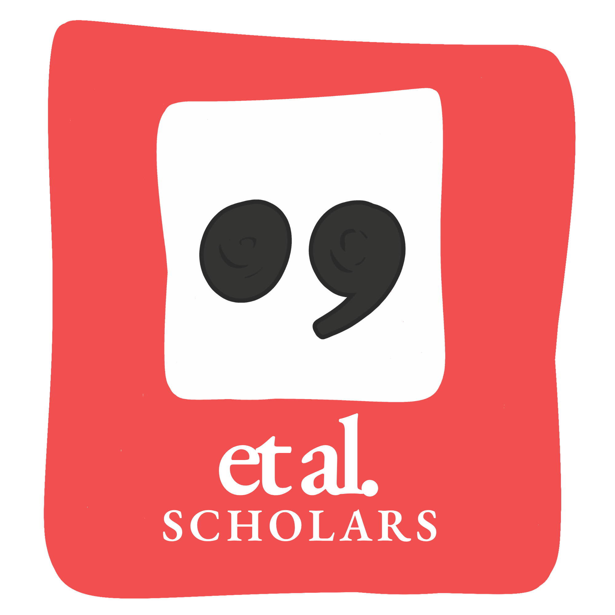 red orange background with white box and period comma centered. text in bottom right corner says et al.