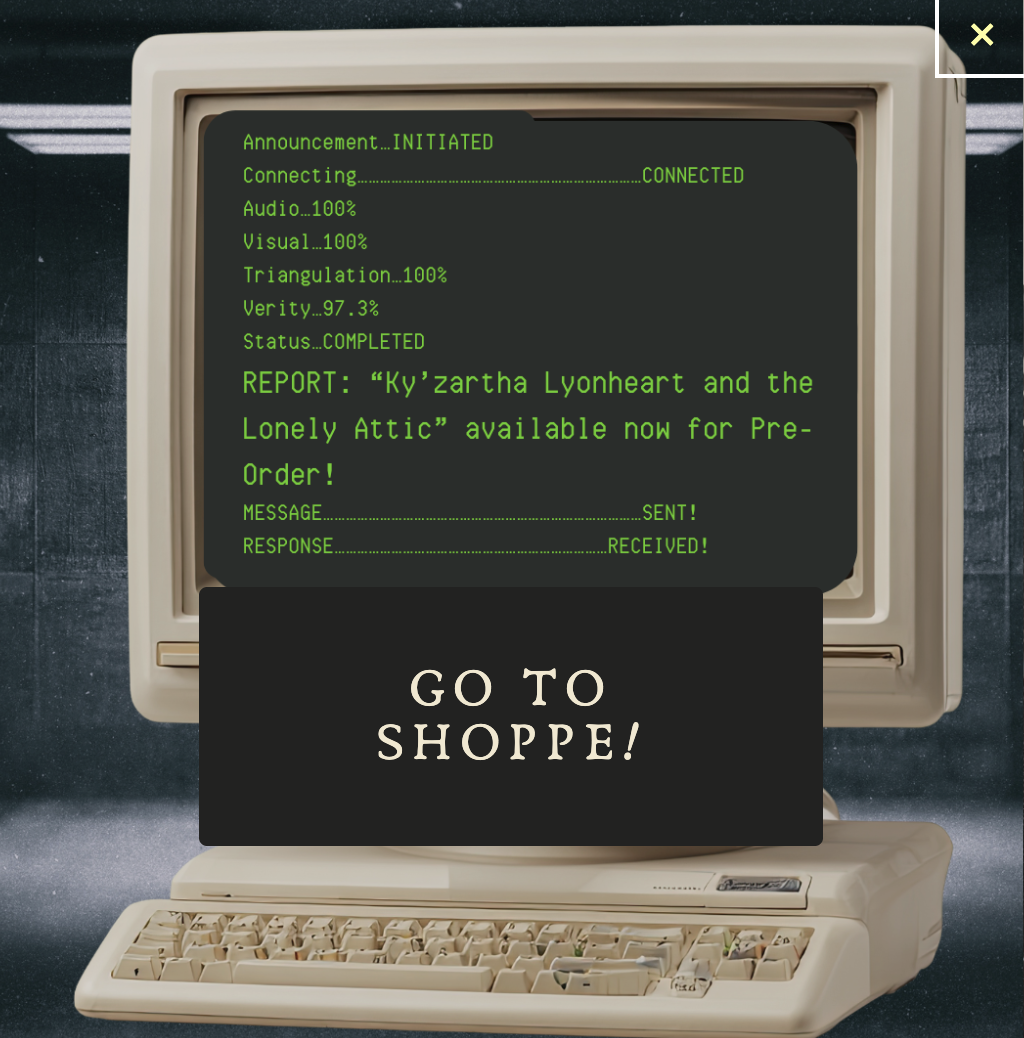 Retro computer screen with go to shoppe button CTA screenshot