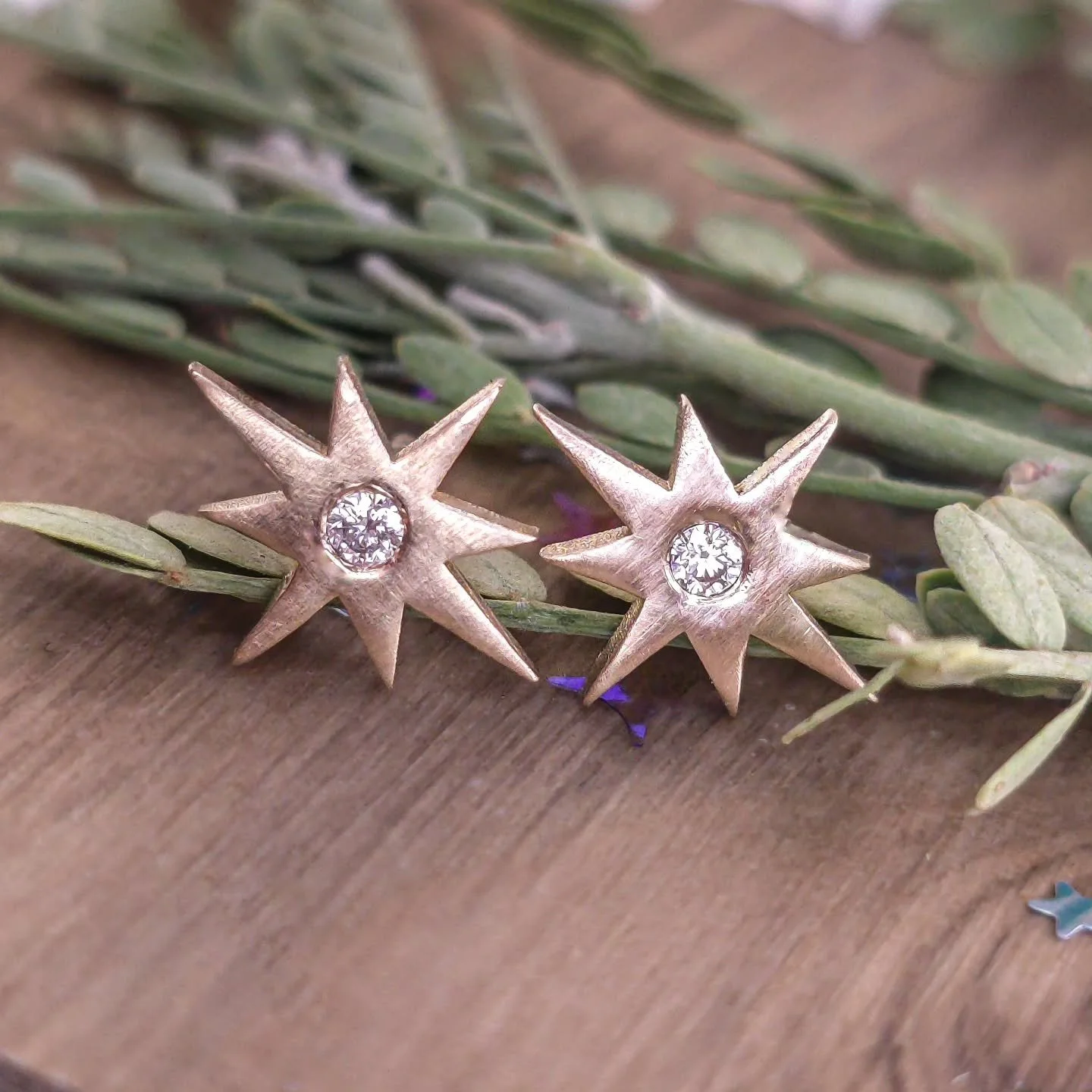 Star Studded ✨ As with everything in my shop, I made these for myself and then someone wanted a pair, and then someone else...and so here we are ✨ 14kt or 18kt matte solid gold Star Studs. 12mm tall with 0.02 ct diamonds (lab or natural) flush set, f