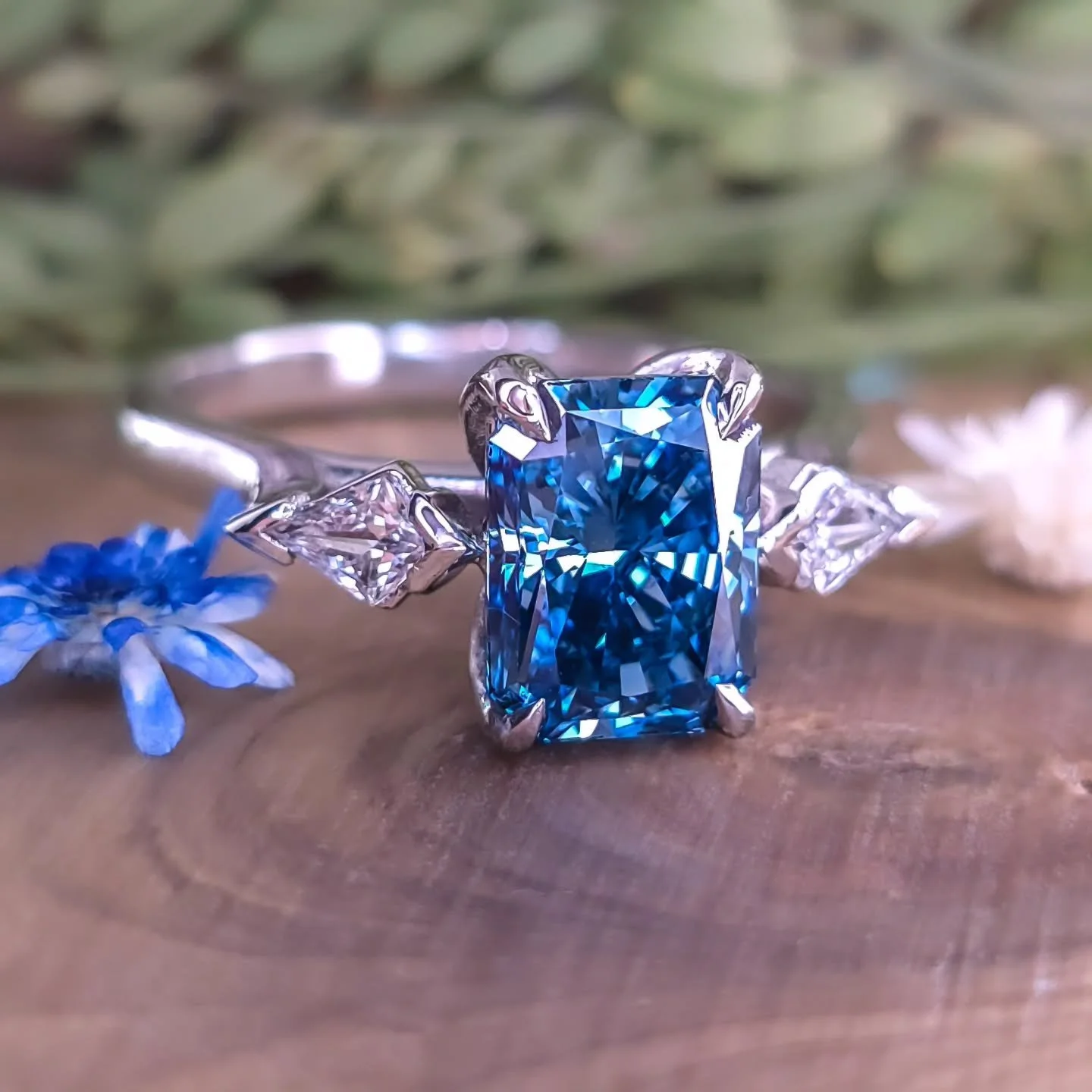 Sharing work ✨ I got the pleasure of creating a platinum setting for a new client. They had a gorgeous blue lab diamond radiant and inquired about modifying my high profile kite setting. I've made variations of this ring for many projects, so I was h