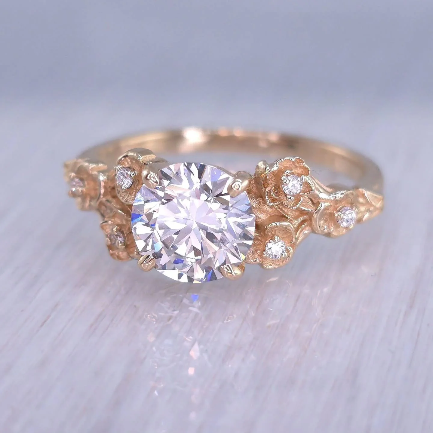 Sharing work✨ This beautiful piece was a commission by a repeat client who sent me her previous lab diamond to be set in my &quot;Poppys and Peoni&quot; ring, in 14kt solid yellow gold with accents. I have made a couple of these for clients since it'