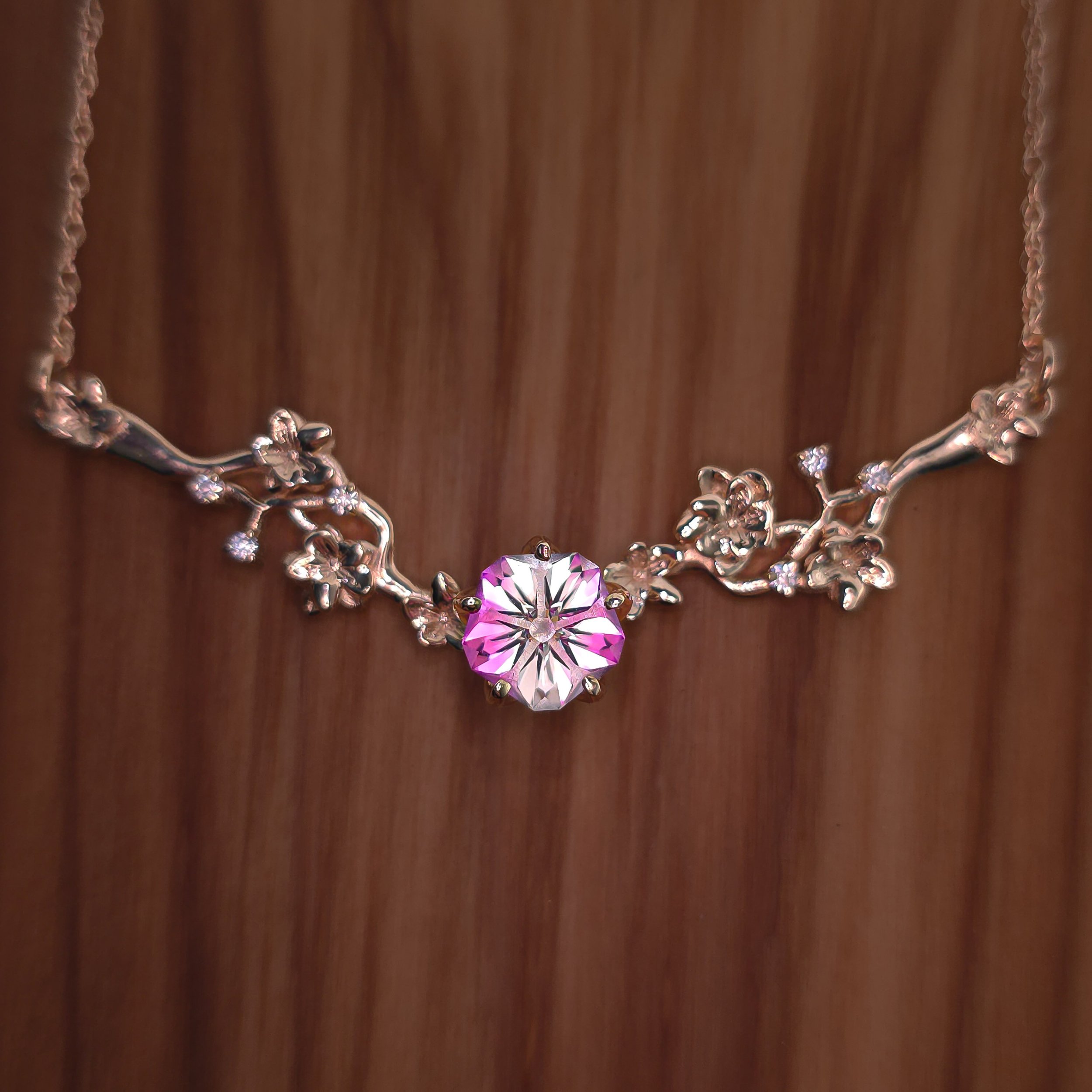 Solid Gold Cherry Blossom Necklace + Chain - Setting Only