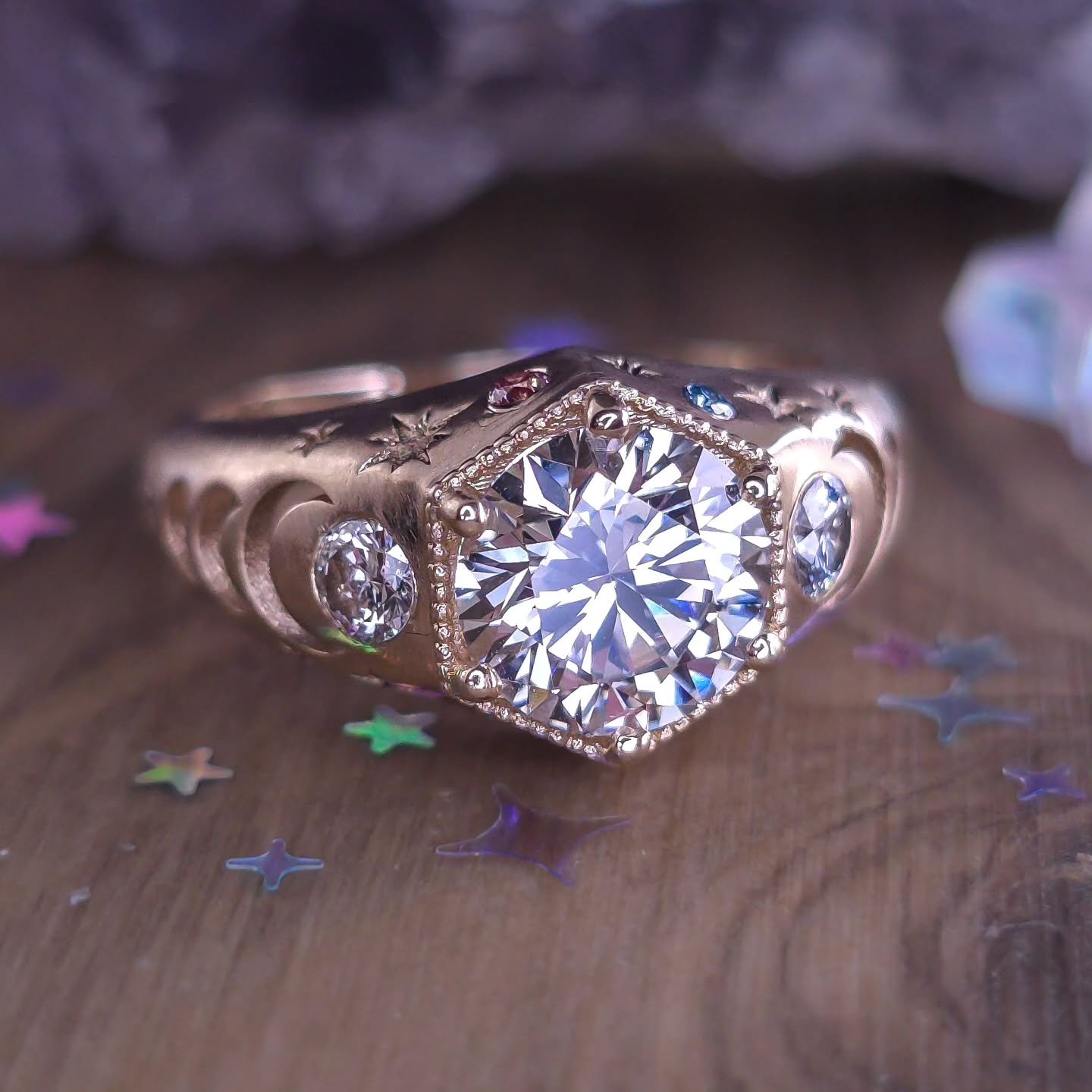 Available on my Website ✨ This is one of my favorite pieces in my Ready To Ship section. Size 6.5 (easily resizable at any jewelers up to 1.5 sizes). 
.
I love vintage style rings when they have round stones with 6 prongs - creating a hexagon look. S