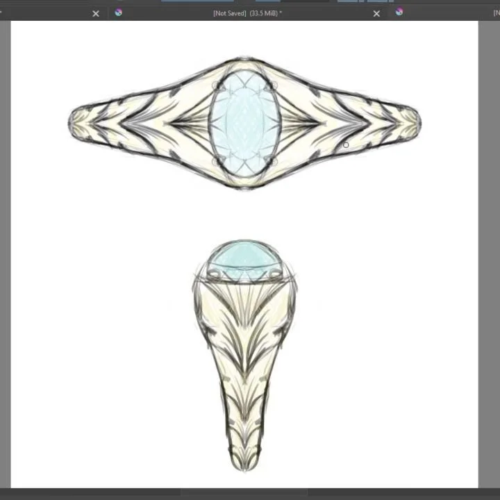If you have 20 seconds, spare a moment to watch this highly satisfying drawing of a ring design I've been envisioning. I've had the privilege of working with a stunning large Montana sapphire cut by a friend, and I've been eager to create something e