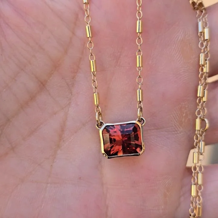 This beautiful Oregon sunstone I cut 2 years ago finally found its home in this 14kt gold bezel set pendant and chain combo for a new client. We originally started with the idea for a ring, and after some collaboration she decided a pendant and chain