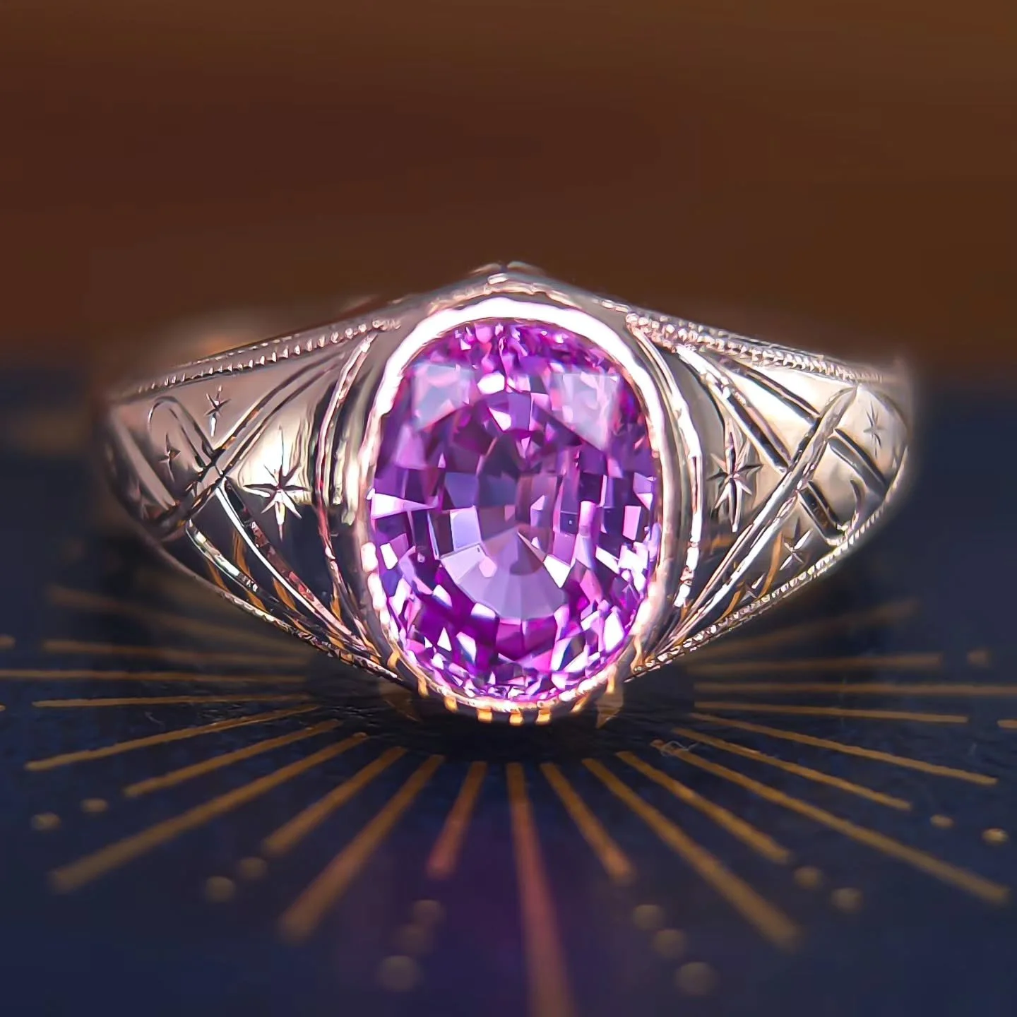 Finally - this long awaited piece is ready! ✨14kt yellow gold houses a gorgeous 2ct Natural Ceylon Sapphire I purchased at JCK from Boston Gems (the nicest people I've ever met). Very clean and has a gorgeous color. I knew this gem had to have a cele