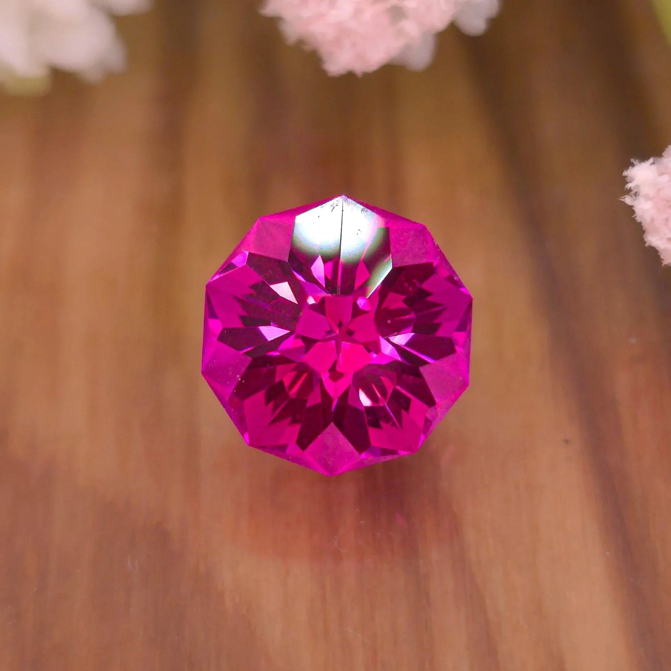 9.4mm Lab Sapphire - Hibiscus Design