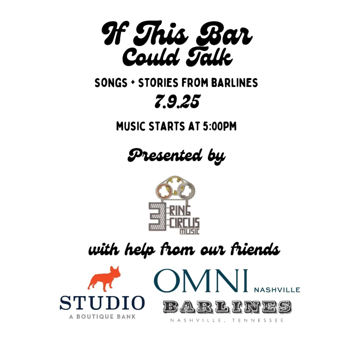 🚨SAVE THE DATE🚨

We're back at BARLINES July 9th 🎪 Music starts at 5pm. Lineup coming soon! 

@barlinesnashville 
@omninashville 
@studiobankofficial