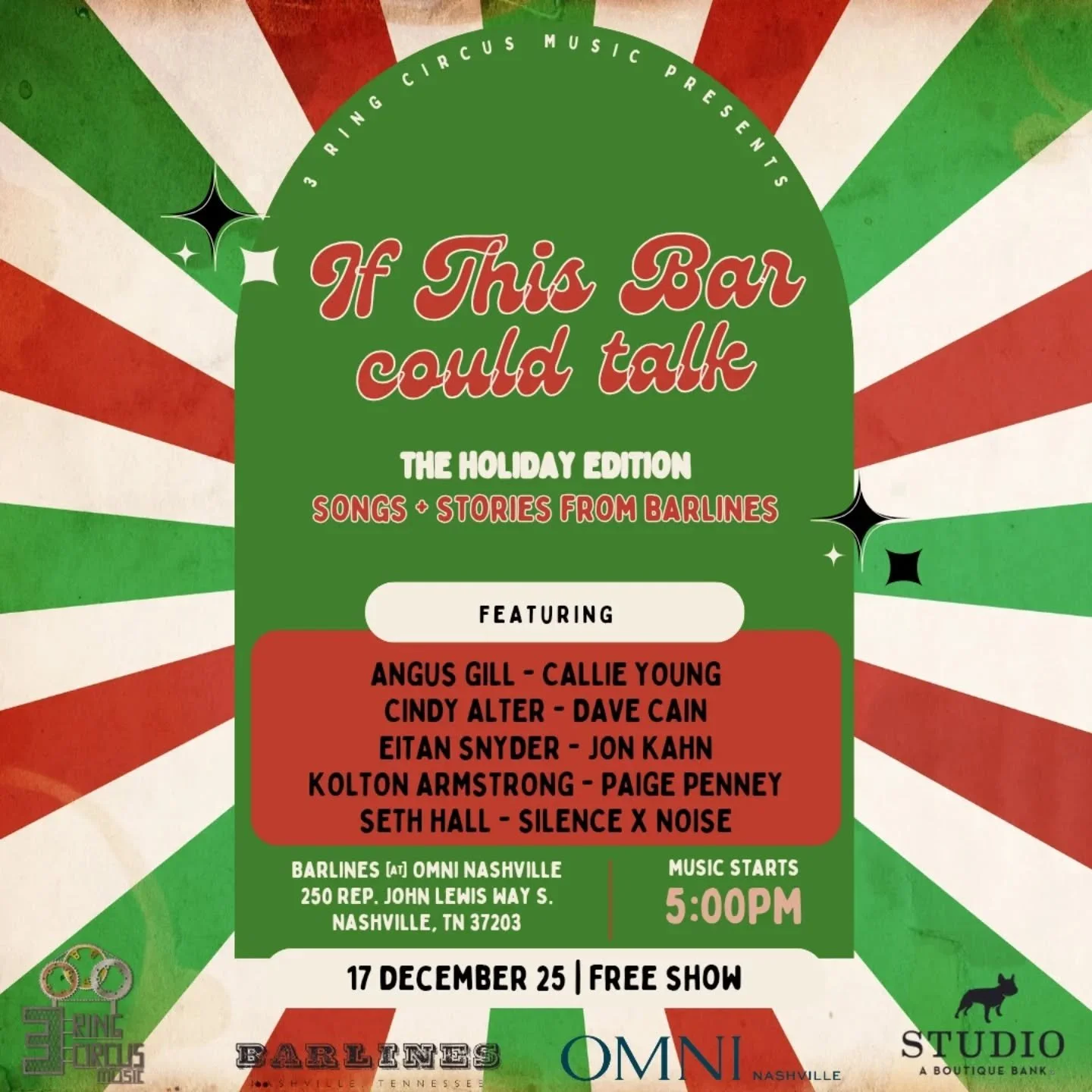 It's the most wonderful time of year...

Join us for a very special Holiday Edition of "If This Bar Could Talk" this week at @barlinesnashville in the @omninashville 

We'll be playing a mix of originals and festive tunes and we even have p