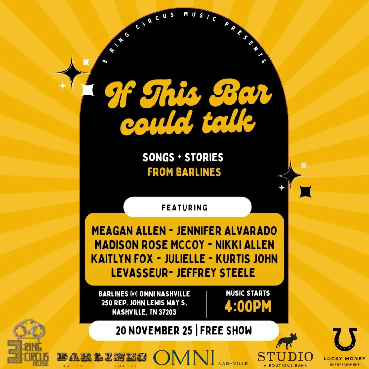 Another great night of music at BARLINES in the OMNI NASHVILLE brought to you by 3 Ring Circus Music 🎪 to round out an amazing awards week in Nashville! 

This month we're partnering with our friends at @luckymoneyentertainment x @luckymoneylive 

M
