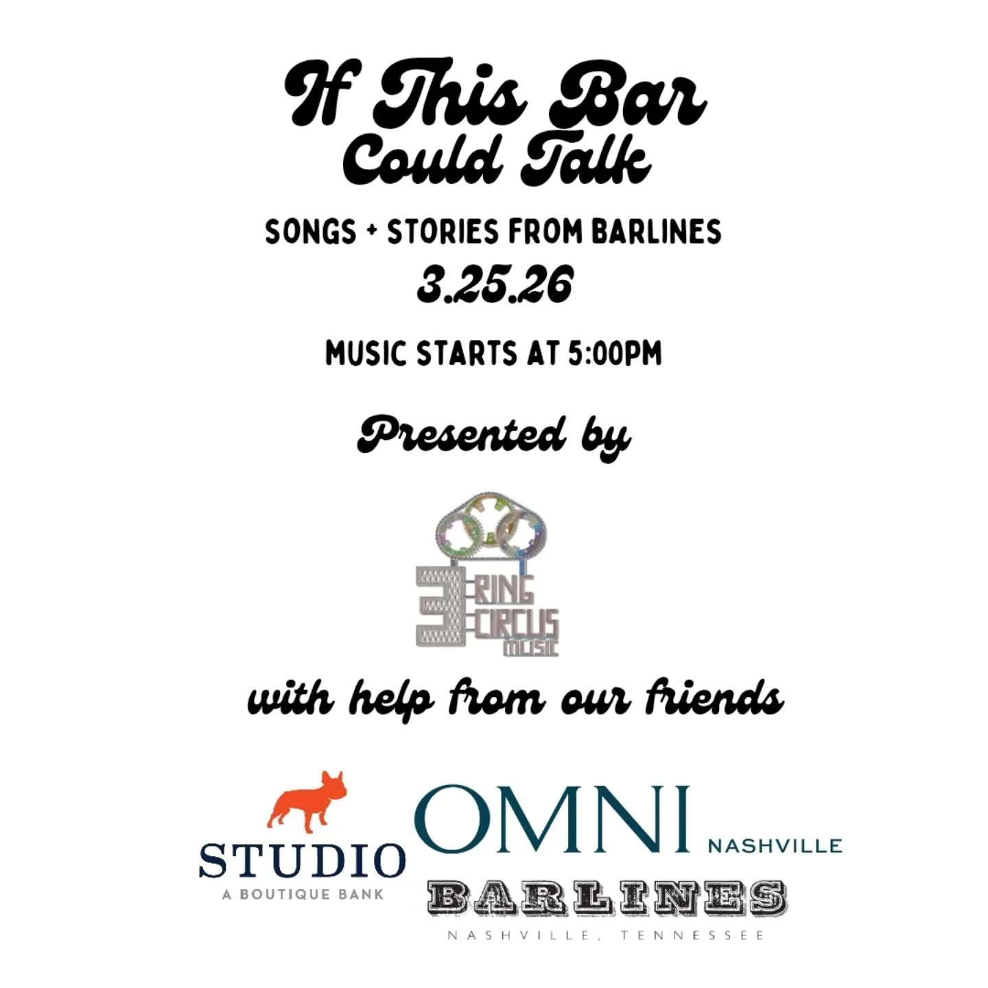 🚨 Save the Date 🚨 

We'll be back March 25th for our Monthly Showcase
at @barlinesnashville in the @omninashville 
Music starts at 5pm
See you there!