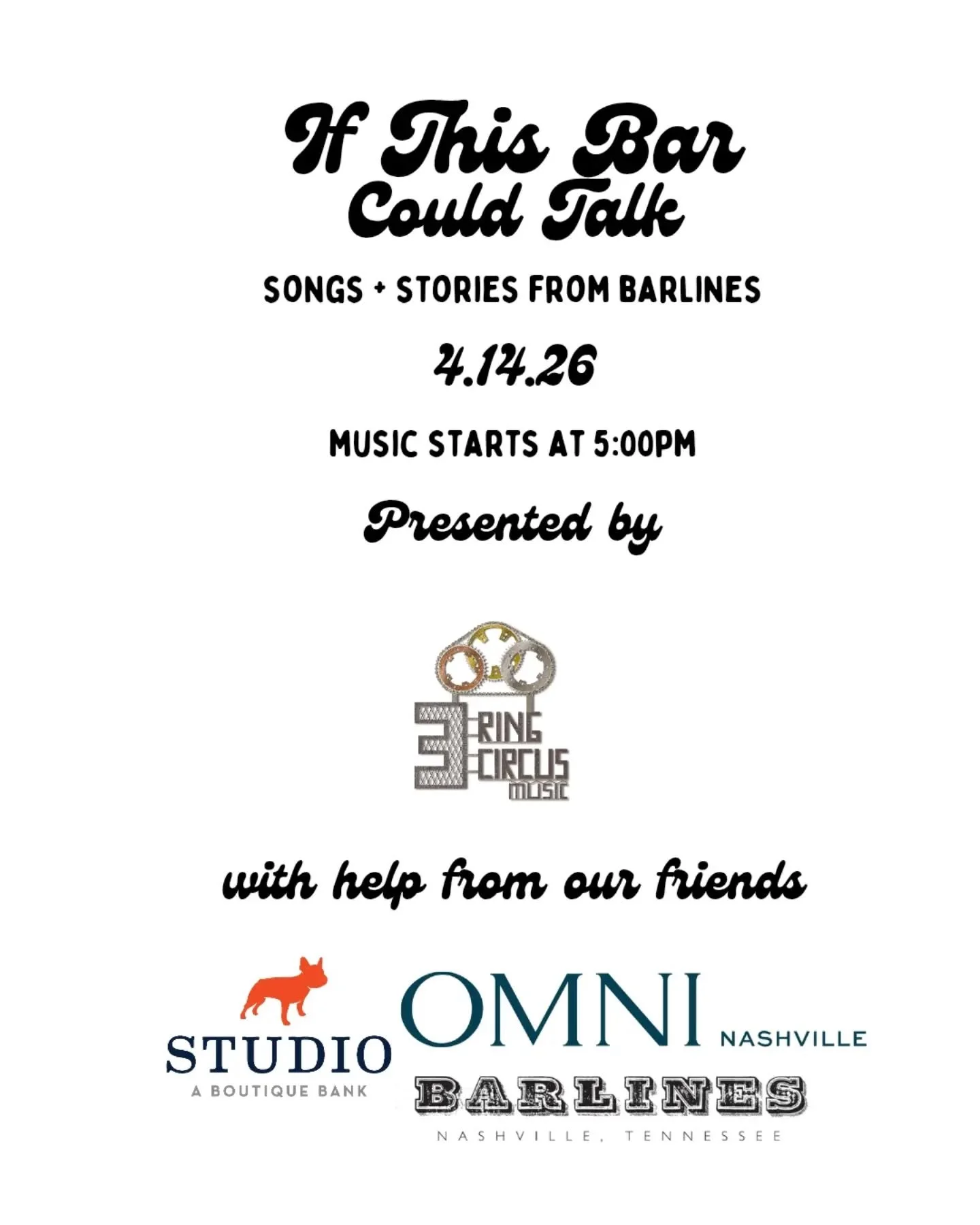 Save the Date! We will be back at @barlinesnashville at the Omni Nashville next Tuesday - April 14th!

Music starts at 5PM 
See you there! 🎪

Thanks to 
@studiobankofficial 
@omninashville