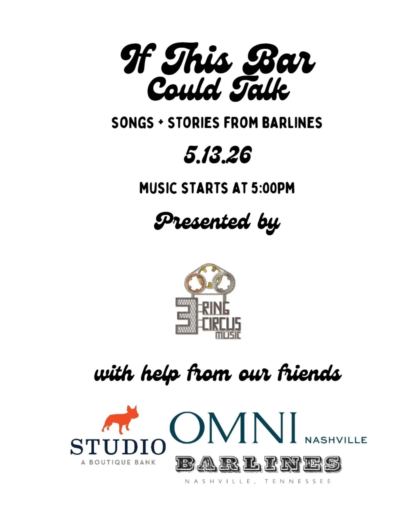 🚨 Save the Date 🚨
We're back at BARLINES in the OMNI NASHVILLE
May 13th for our monthly music experience. 
Music starts at 5pm
See you there! 🎪