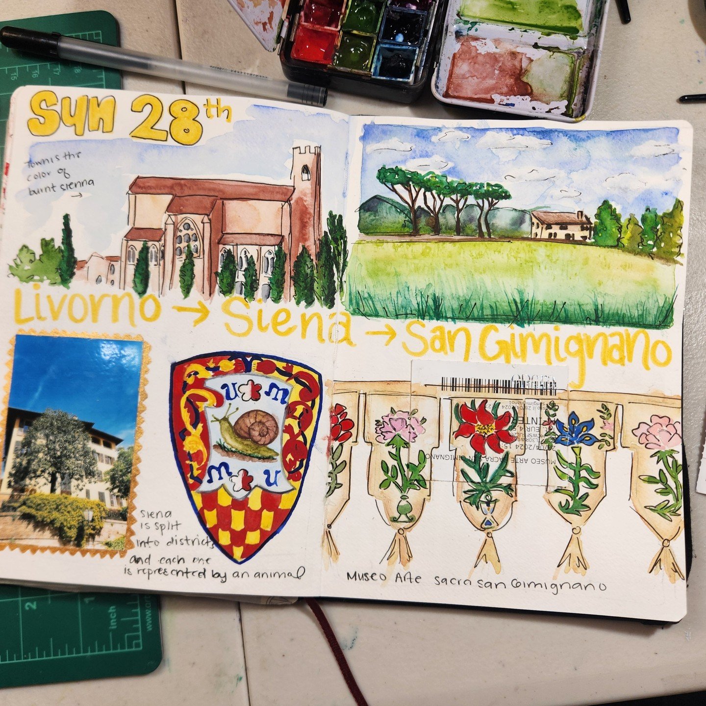 Latest travel sketchbook page from my recent travels. Notoriously bad about bringing all my art supplies on the trip but doing nothing on site🤷&zwj;♀️
.
.
.
.
.
.
.
.
.
#sketchbook #sketchbookdrawing #travelsketchbook #travelsketch #watercolor #wate