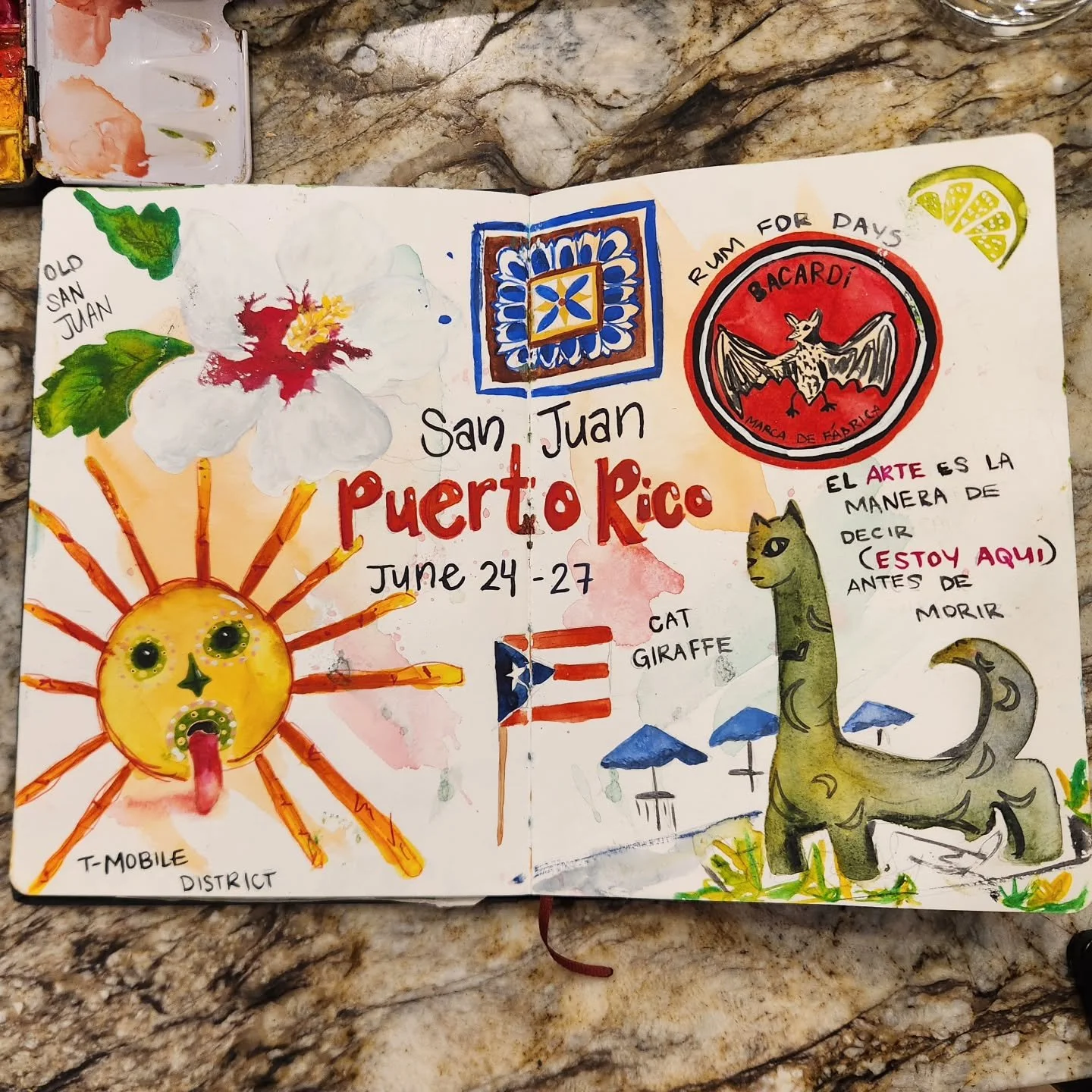 My watercolor sketchbook spread from my birthday trip earlier this year to San Juan, Puerto Rico 🇵🇷 
.
.
.
.
.
.
.
#sketchbooktour #sketchbookinspiration #travelsketchbook #travelart #puertorico #sanjuan #watercolor #watercolorsketchbook #artinspir