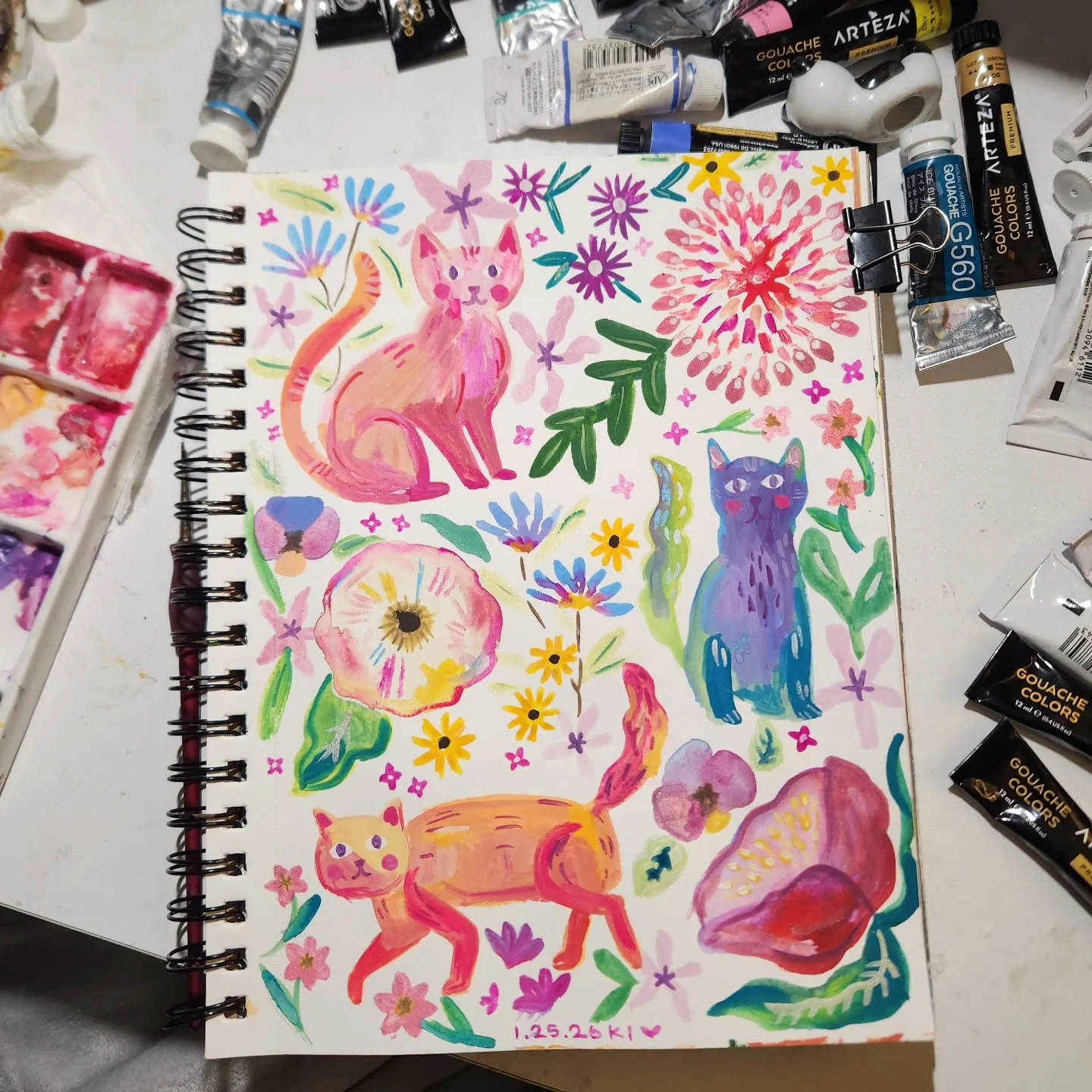 Used all the colors of the rainbow for this one. Thank you for the inspiration and skillshare class Subhashini Narayanan @subhashini.artfactory @skillshare 
.
.
.
.
.
#gouachepainting  #catpainting #sketchbookinspiration  #colorfulcats #inspiration