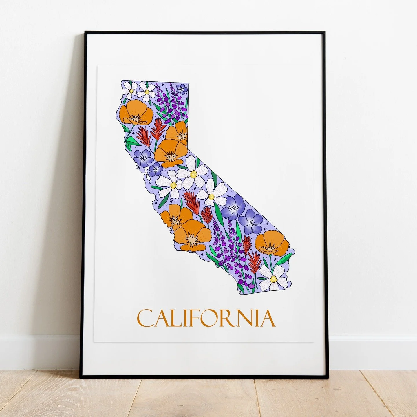 Announcing a new California wildflower art print for sale in my Etsy shop and up on my website soon! My California state poster is filled with flowers native to California including the iconic orange poppy, Indian paintbrushes and more! 

Available i