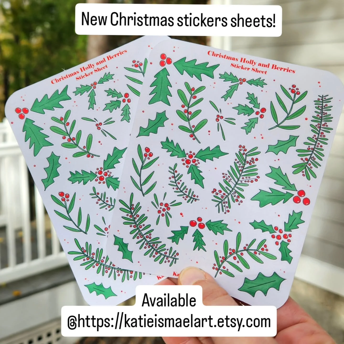 I'm lovng my new sticker sheets, just in time for the  upcoming holiday season! These Christmas Holly and Berries and Red ribbon sticker sheets are perfect to add to gifts, mail or anything to add some festive fun! Available at https://katieismaelart