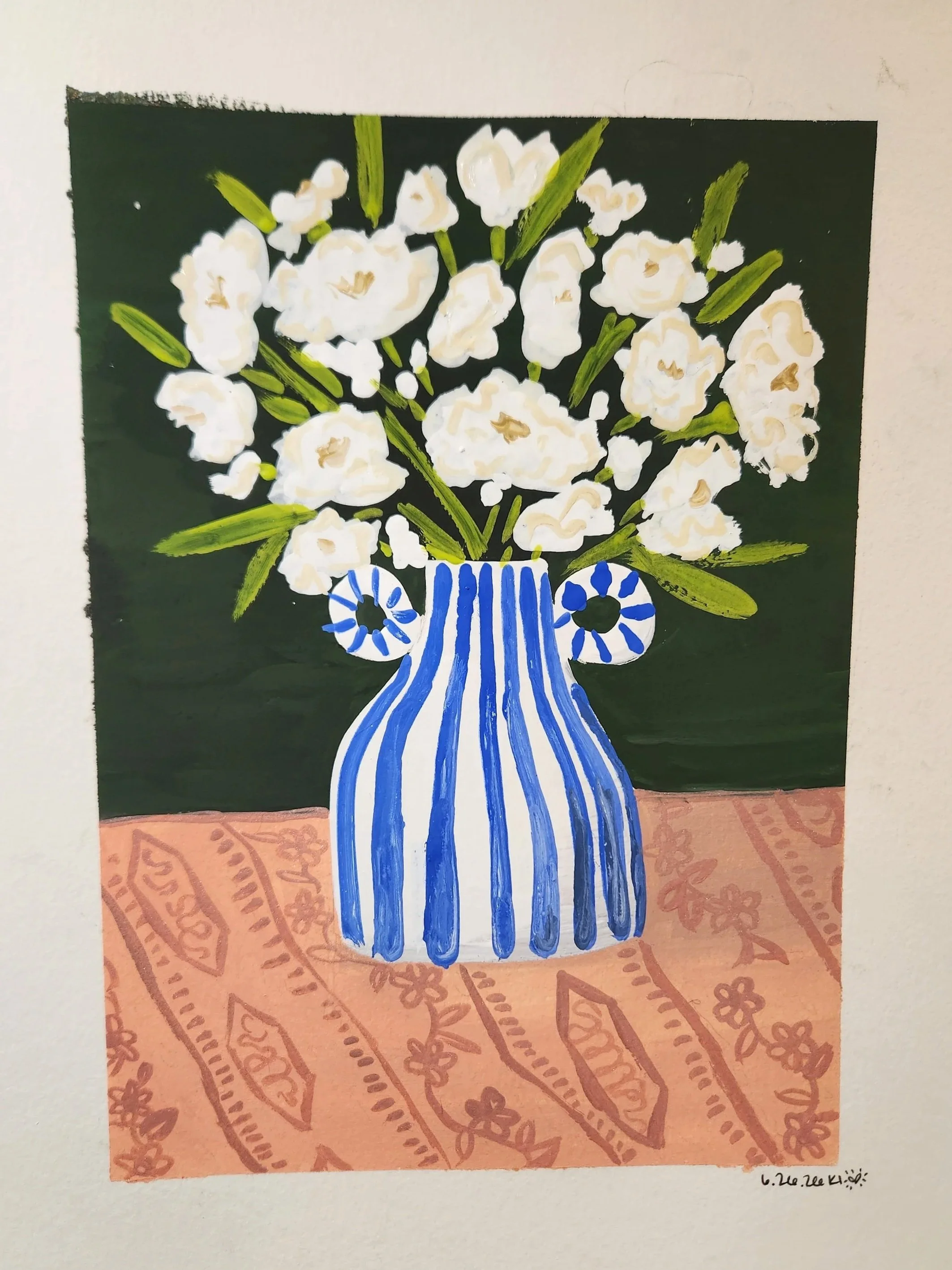 How to easily create a beautiful flowers in vase painting in gouache