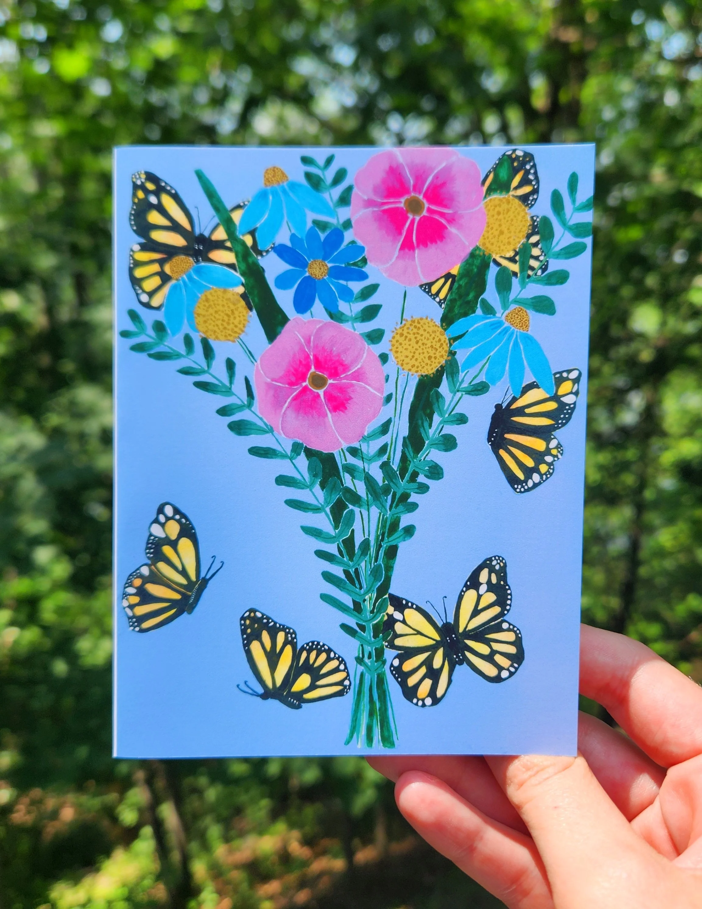 Watercolor Butterfly Bouquet Card (Blank Inside)
