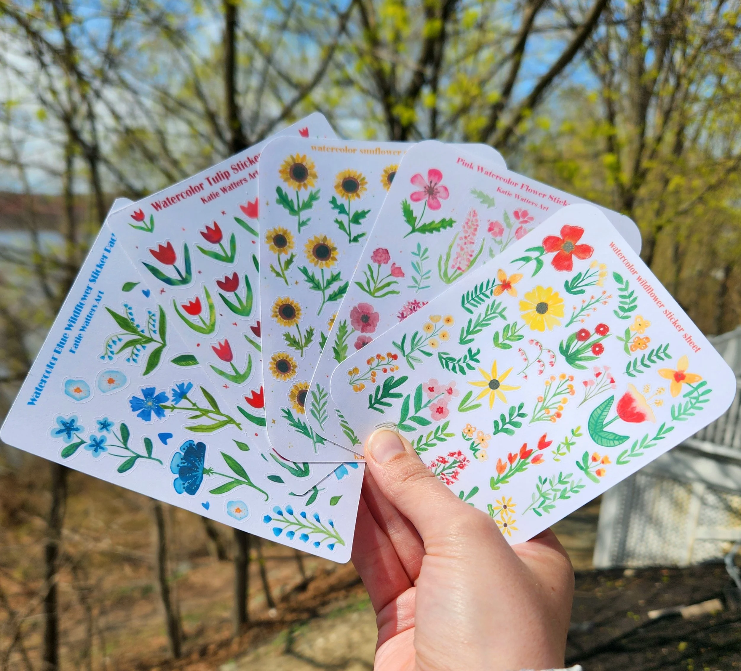 flower sticker sheets 5 pack, watercolor floral sticker set, stickers for planner journal crafts
