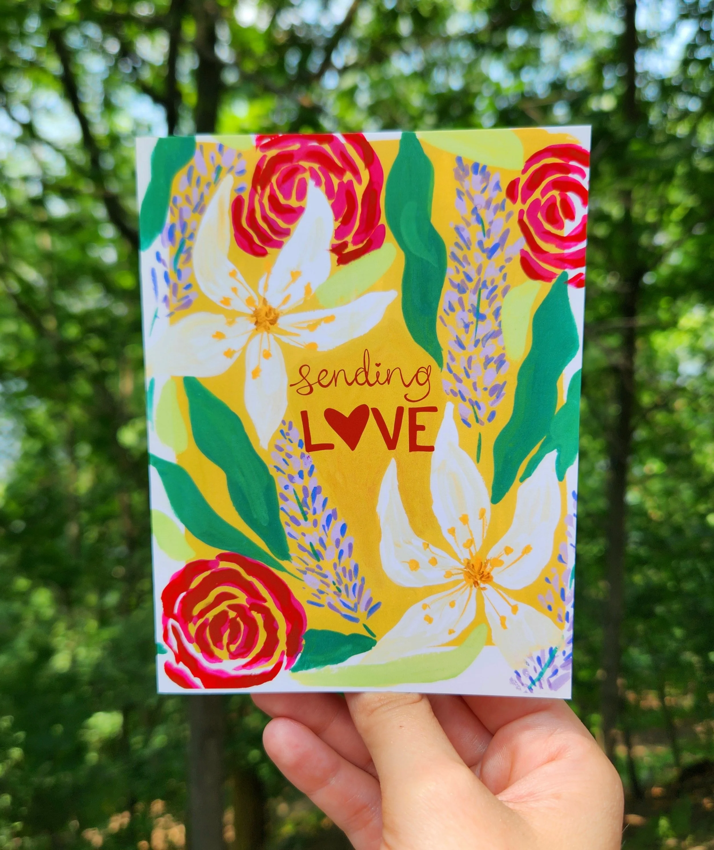 Sending Love Roses and Lilies Greeting Card