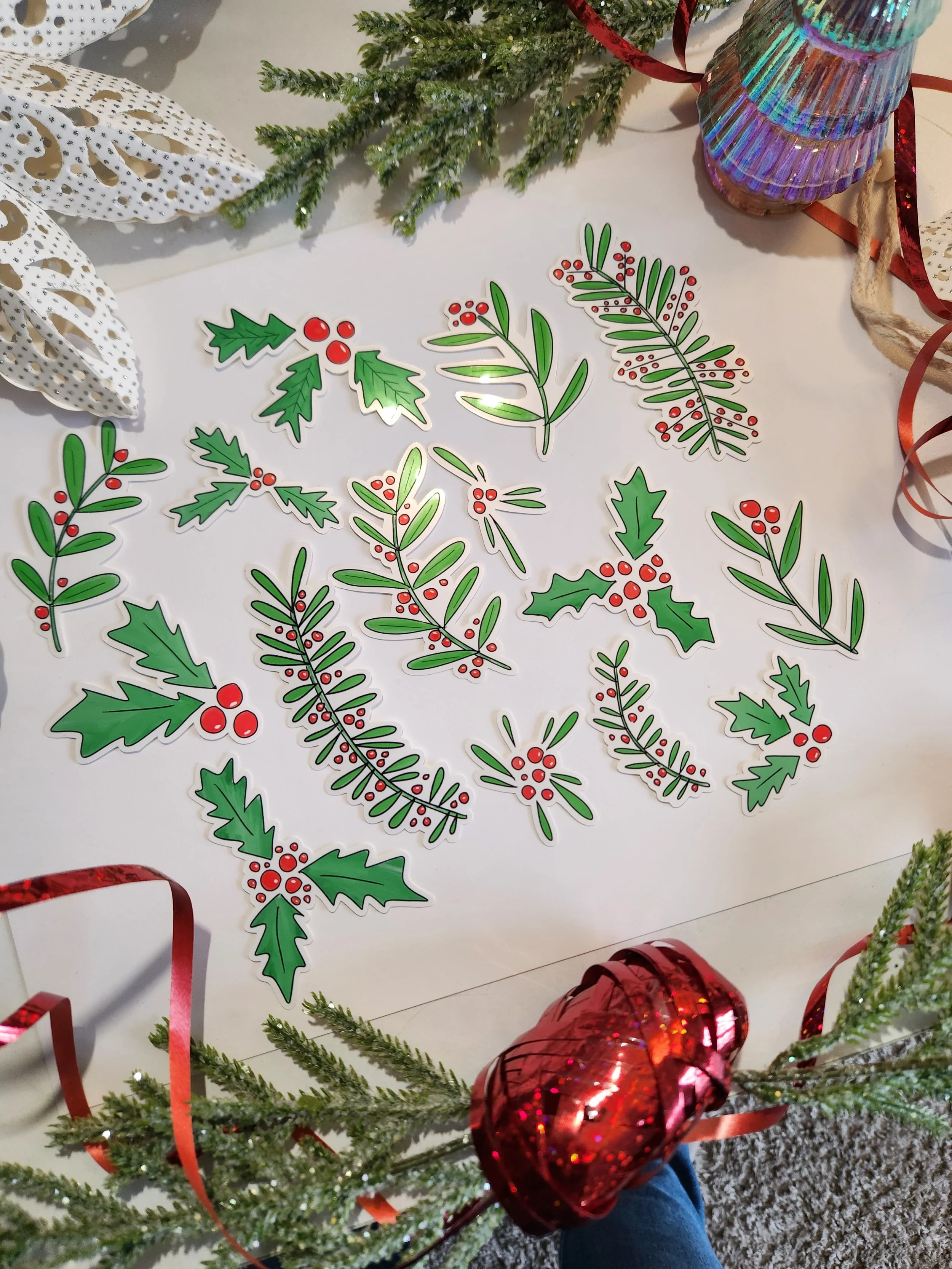 Christmas Holly and Berries Sticker pack of 15