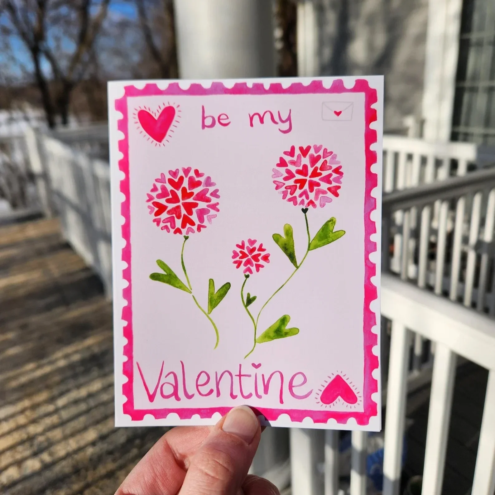 Watercolor Valentine's Day Card: Pink Floral Stamp Design