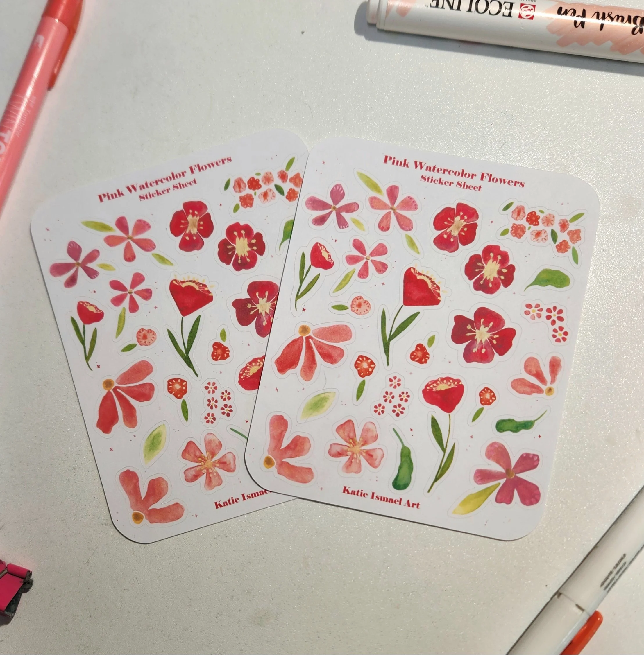 Watercolor Pink Flower Sticker Sheets (set of 2)