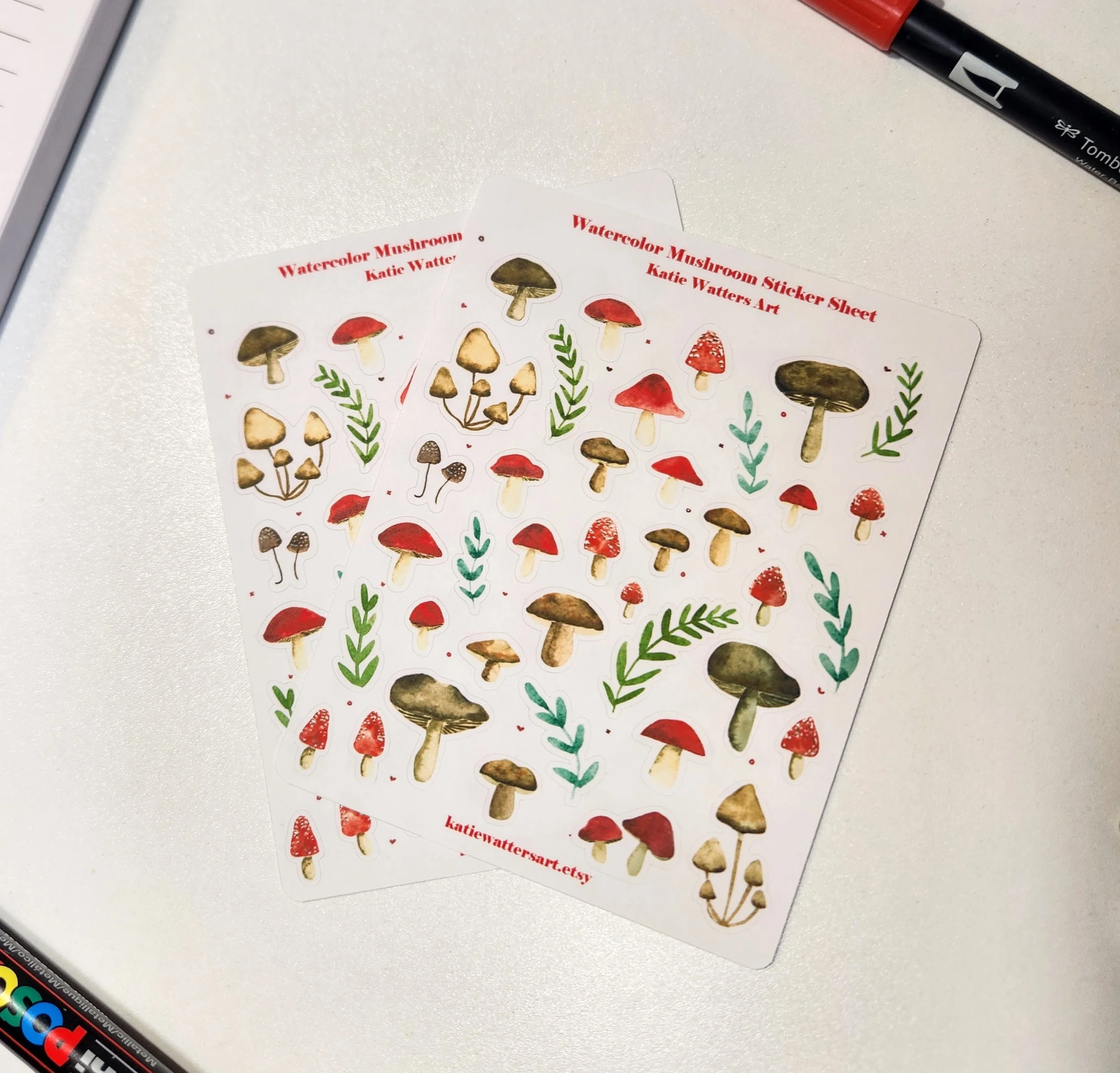 Watercolor Mushroom Sticker Sheets (set of 2)