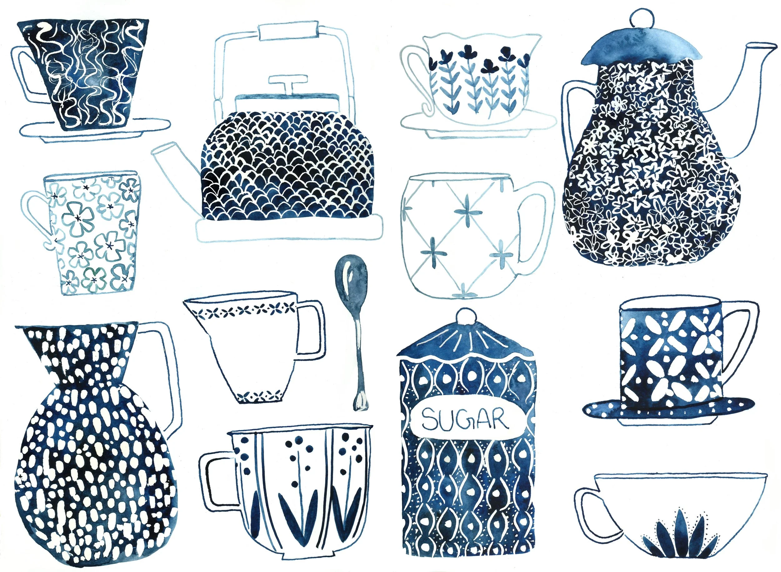 Blue Coffee and Tea print