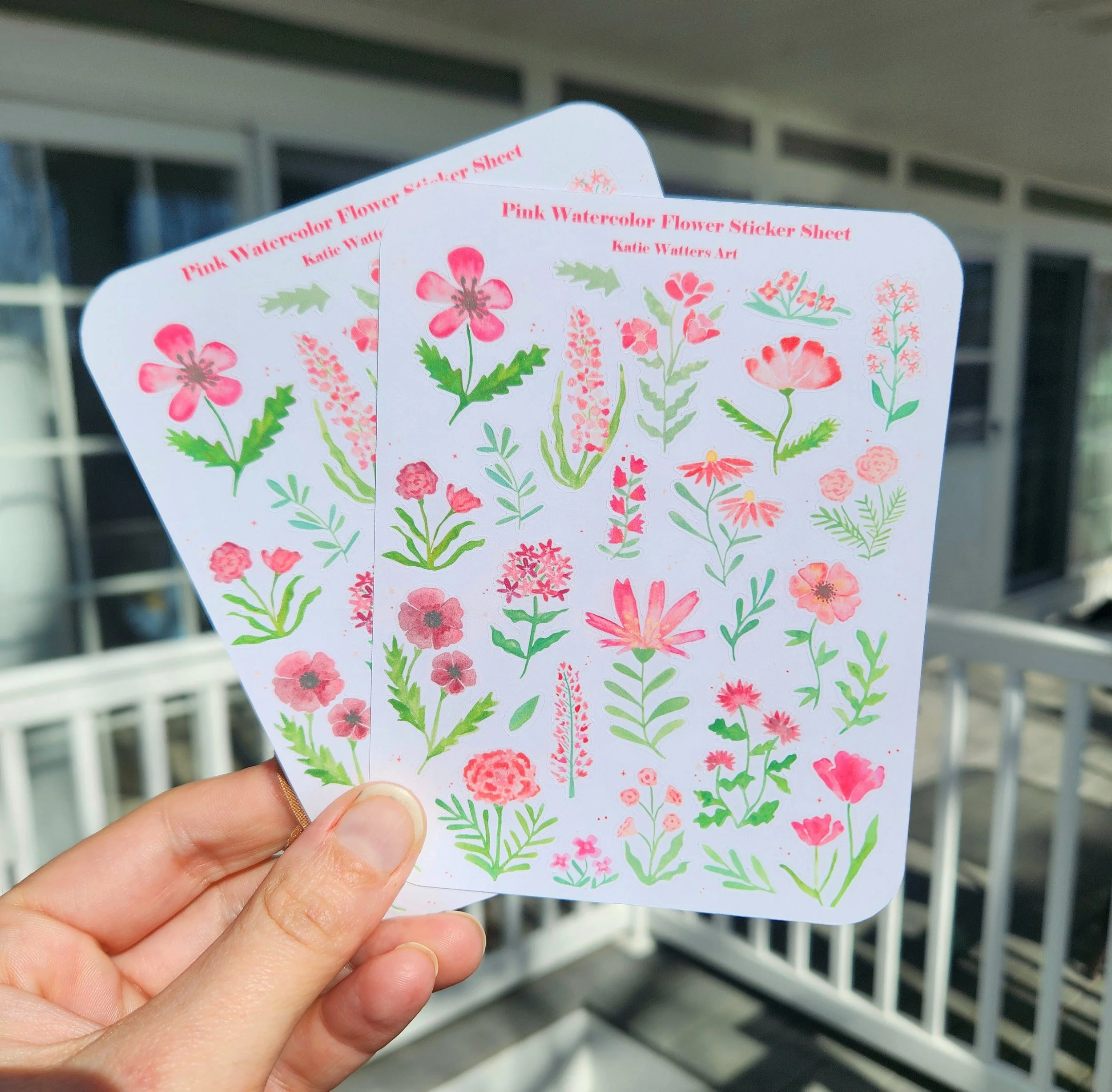 Pink wildflower sticker sheets, watercolor floral sticker sheet pack, stickers for journal planner crafts