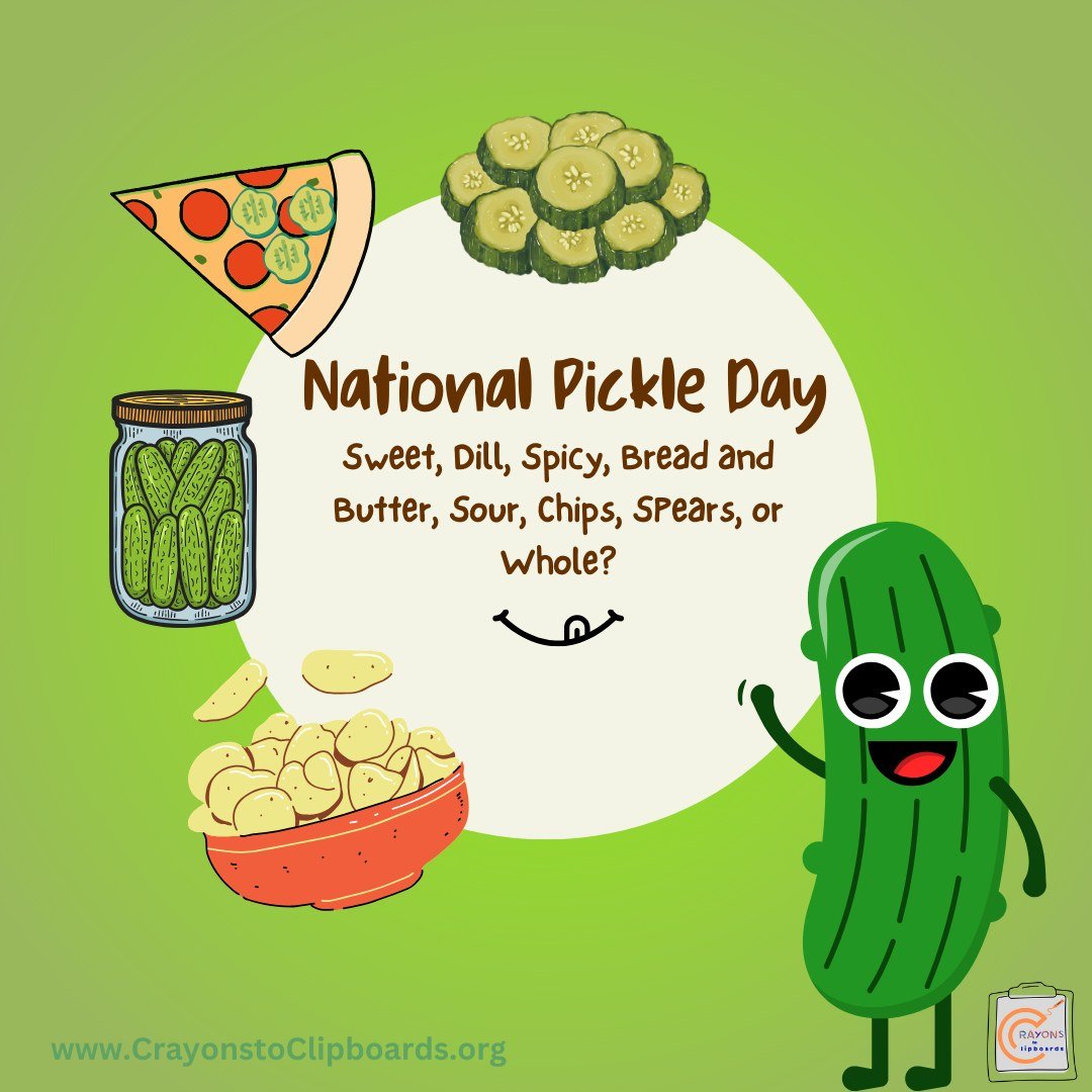 One of my personal favorite days, National Pickle Day🥒

Pickles are getting more popular it seems, with so many new flavors and way to enjoy them, including add them or pickle flavor to snacks like pizza, chips, nuts, and more! We offer pickles when