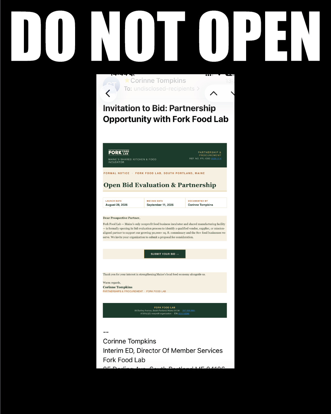 Do Not Open “Invitation to Bid Email”