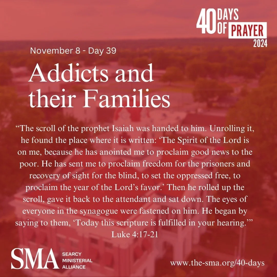Merciful Father and healer of the brokenhearted, 
We come to you on behalf of those struggling with addiction and for the families that bear the weight of that struggle. We know that you are a God of freedom, and we pray for release.

For the addicts