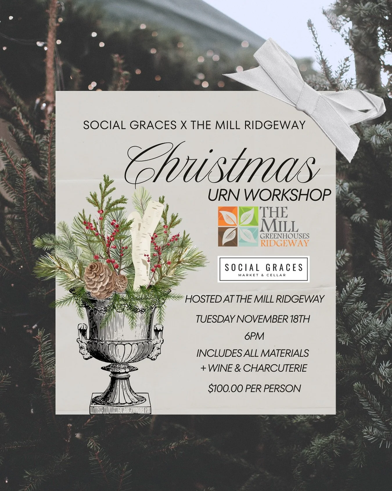 Join us for a festive evening of creativity and community 🌲💚✨

We&rsquo;re teaming up with The Mill Ridgeway for a hands-on Urn Making Workshop on November 18th at 6PM &mdash; hosted right at the Mill!

Your $100 ticket includes all the materials t