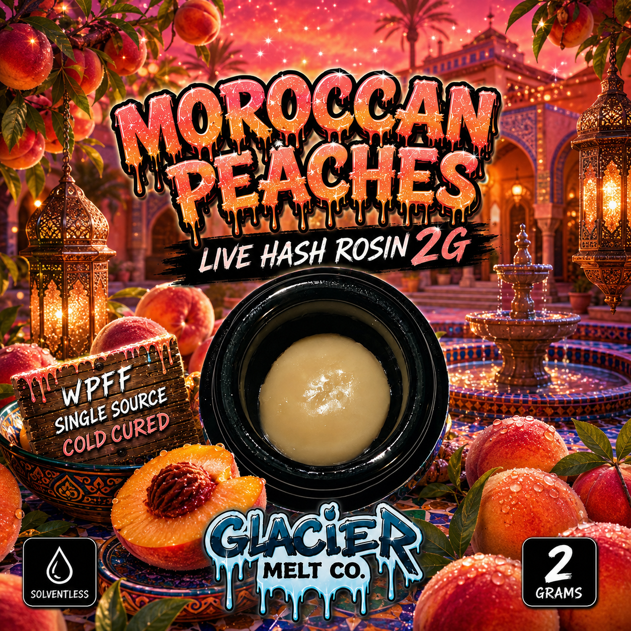 2G MOROCCAN PEACHES - GRADE A LIVE ROSIN PRODUCED BY GLACIER MELTS....