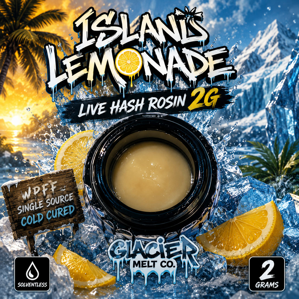 2G ISLAND LEMONADE - GRADE A LIVE ROSIN PRODUCED BY GLACIER MELTS.