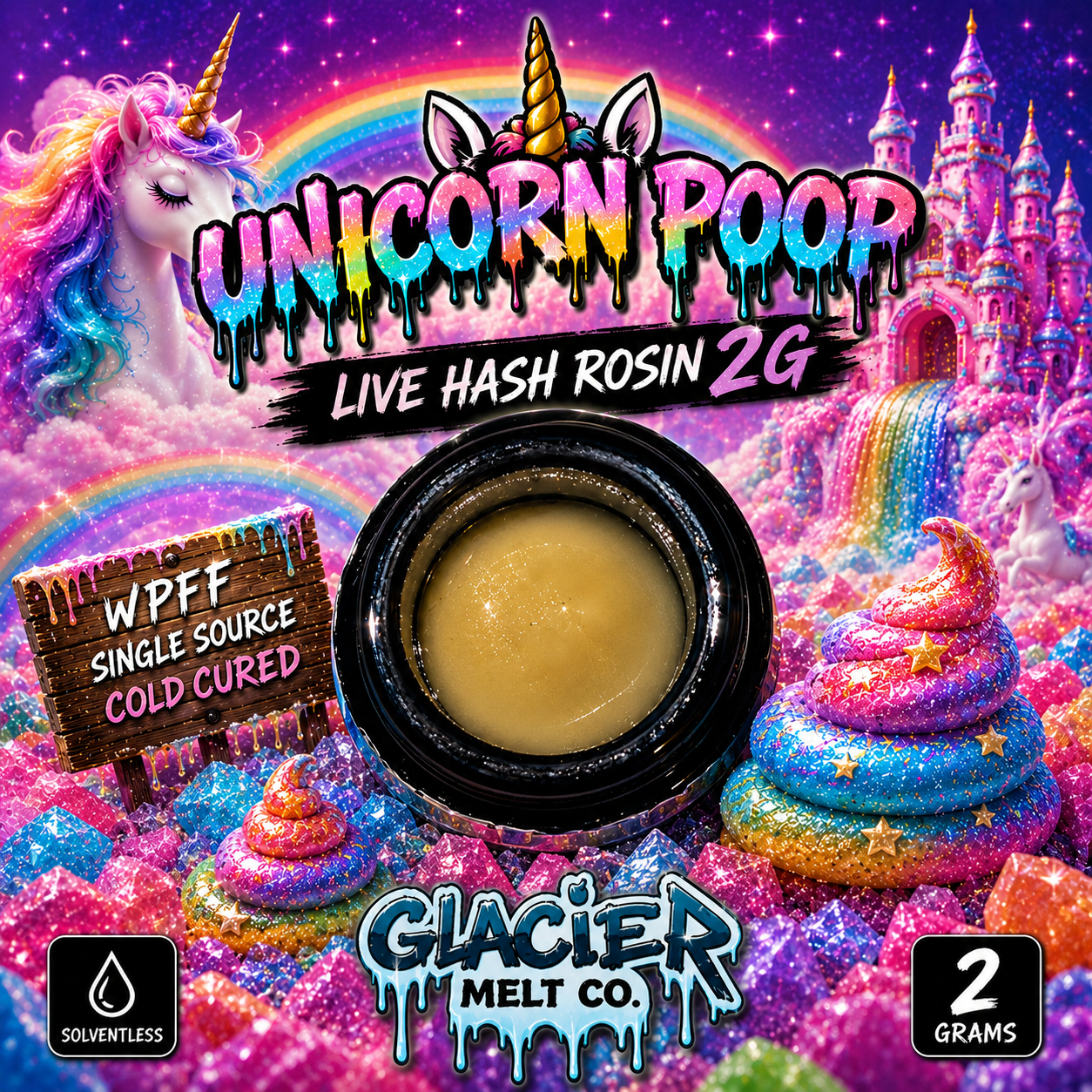 2G UNICORN POOP - GRADE A LIVE ROSIN PRODUCED BY GLACIER MELTS...