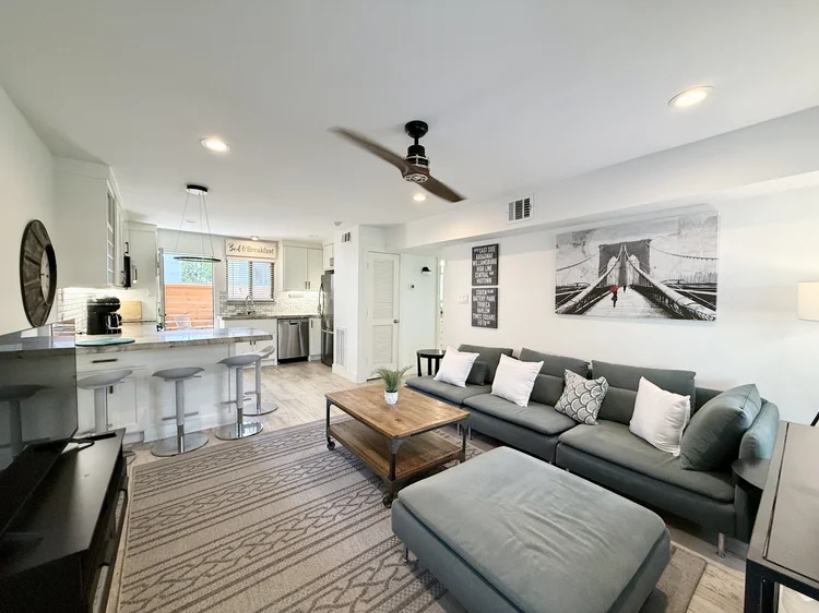 Living room at Med Center Retreat, a two bedroom furnished apartment in the Medical Center area of Houston