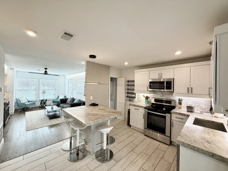 Kitchen at Avondale Retreat, a two bedroom furnished apartment in the Montrose area of Houston