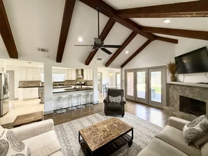 Living room at Serena Sun, a three bedroom Houston house rented month to month directly from the owner