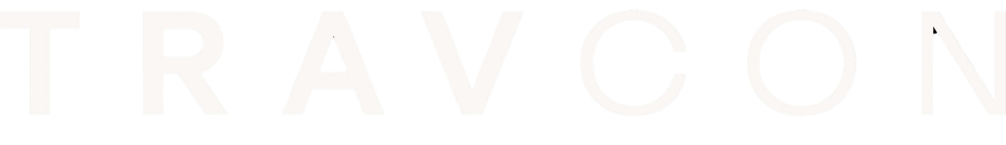 Stylized text spelling 'TRAVCON' in white on a black background.