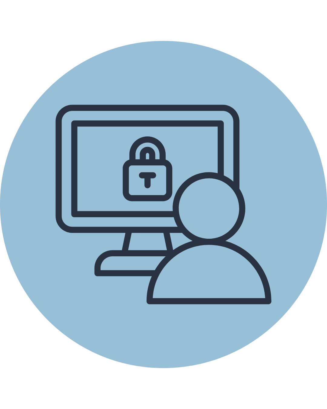 Person looking at a computer screen with a lock icon, symbolizing cybersecurity or online privacy protection.